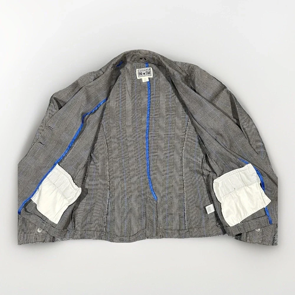 Converse One Star Mens XS Grey Blue Glen Plaid Cotton 2 Button‎ Blazer Jacket